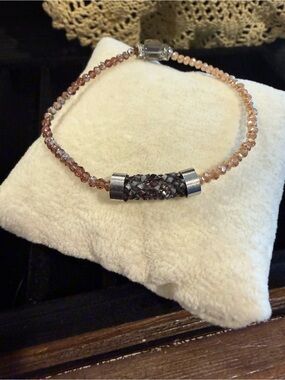 Delicate Crystal Beaded Bracelet with Gunmetal Accent